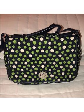 Vera Bradley Lucky You Navy Green & White Polka Quilted Leather Combo Crossbody